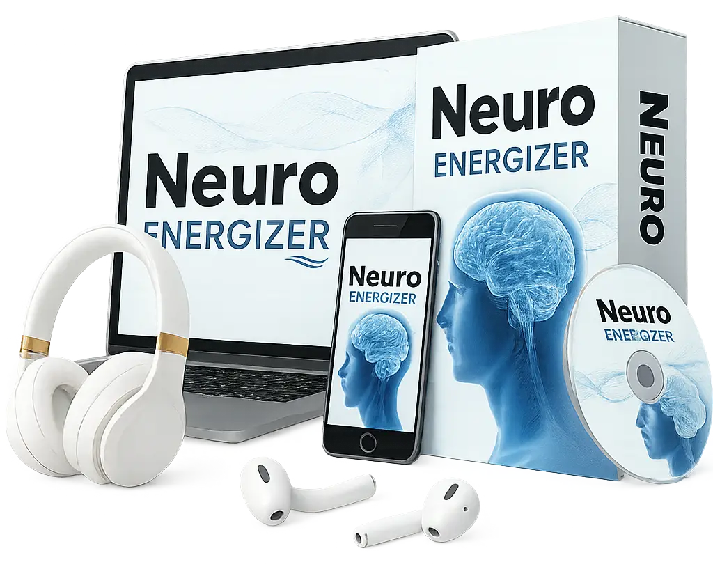 NeuroEnergizer digital audio collection displayed across phone and tablet